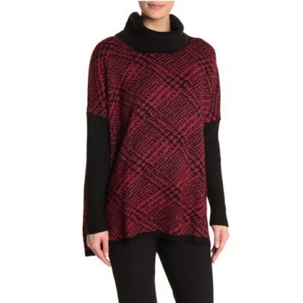 NWT Joseph A Red Black Cowl Neck Knit Sweater